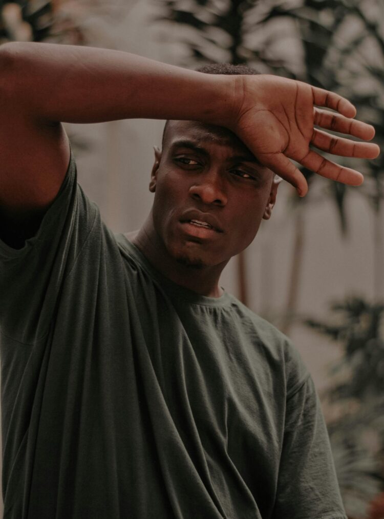 Man Wearing Crew-neck T-shirt